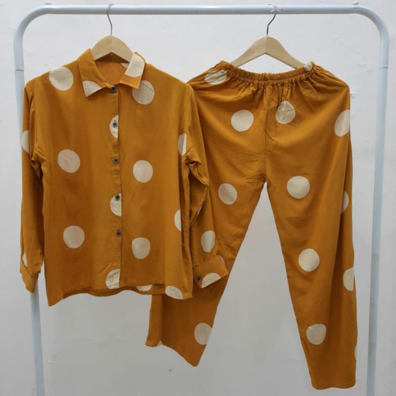 setelan celana panjang kancing full,katun rayon tebal.