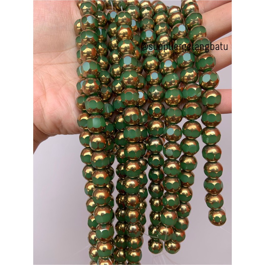 kristal BINGKAI GOLD 10mm hijau doff bahan spacer gelang kalung ronce