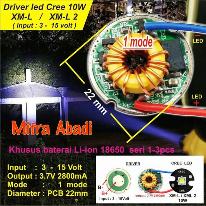 Ns FC LED Driver Cree 10 Watt Xml/Xm-L2 2800 Ma Diameter 22 Mm Tanpa Casing