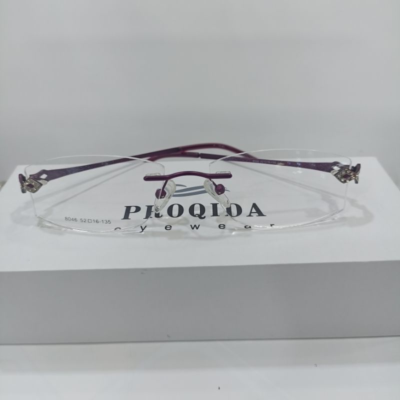 Frame Bor Rimles Proxida Stainless stell Ungu 8046 Wanita Lensa Photocromic Blueray Progresif