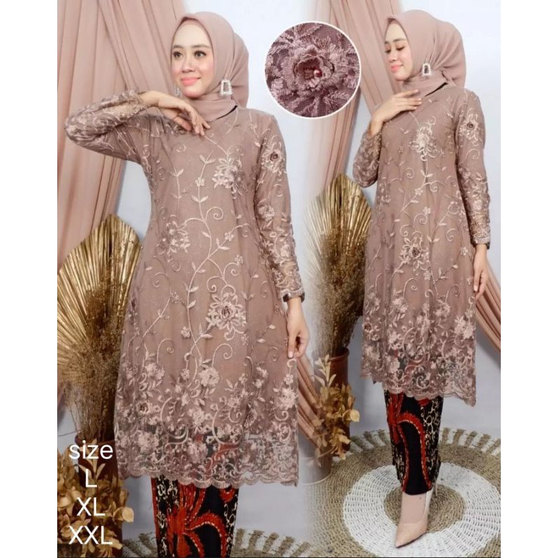 Baju Atasan Tunik/Baju Tunik Brokat /Kebaya Atasan Tunik Kurung Wanita Brokat Tile