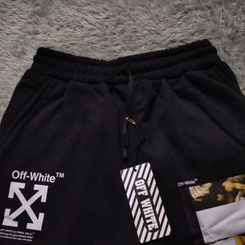 CELANA PENDEK SHORT PANTS OFF WHITE MARBLE STONE 1SL4ND HITAM AUTHENTIC