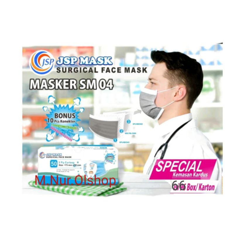 Jual MASKER MEDIS 3Ply JSP MASK MASKER ERLOP EARLOOP 1 Box 50 Pcs BIRU ...