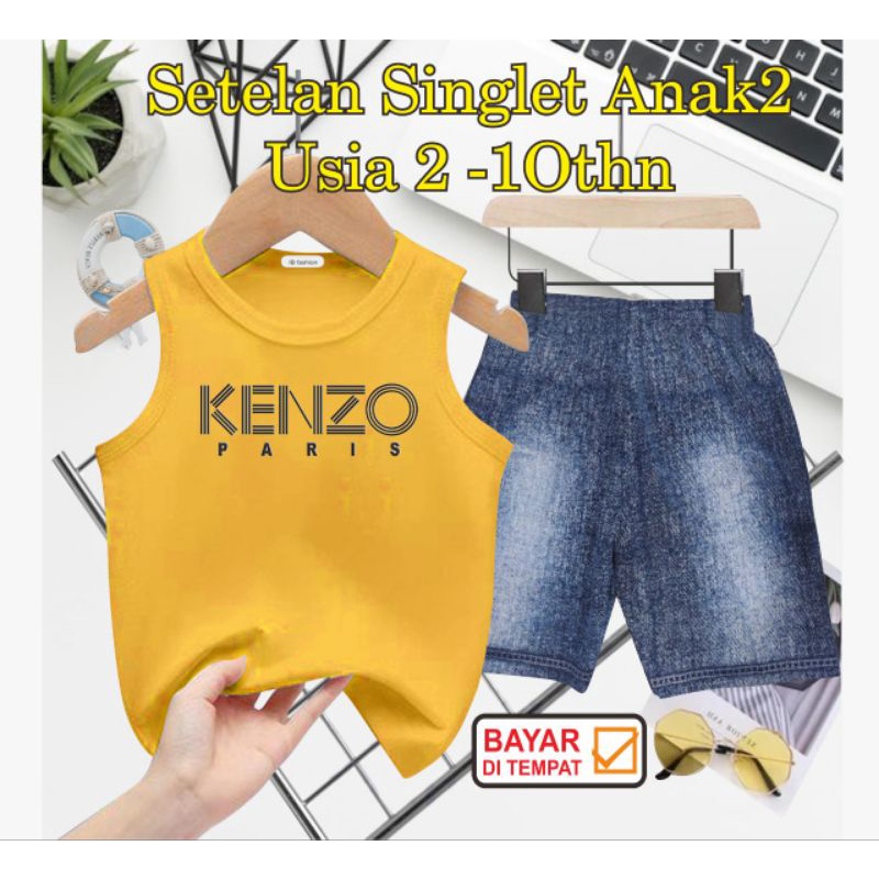 ((IB))SETELAN SINGLET ANAK SEMI JEANS/K3NZ0 DIGITAL SABLON