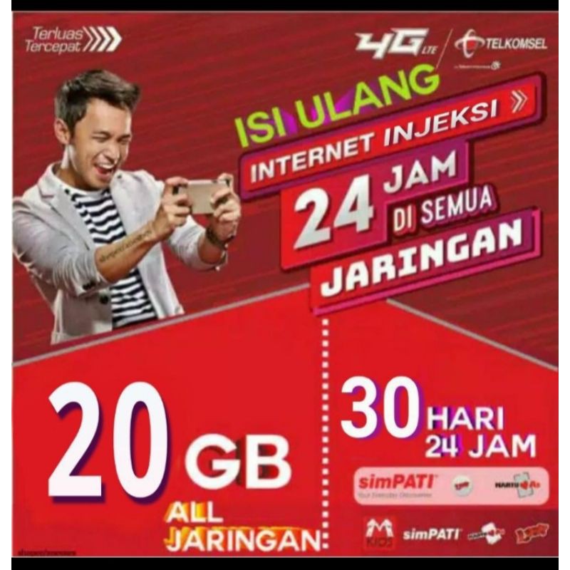 Telkomsel Kuota Internet 10GB, 20GB, 30GB, 50GB Full Data Flash 24jam NASIONAL SEINDONESIA (inject)