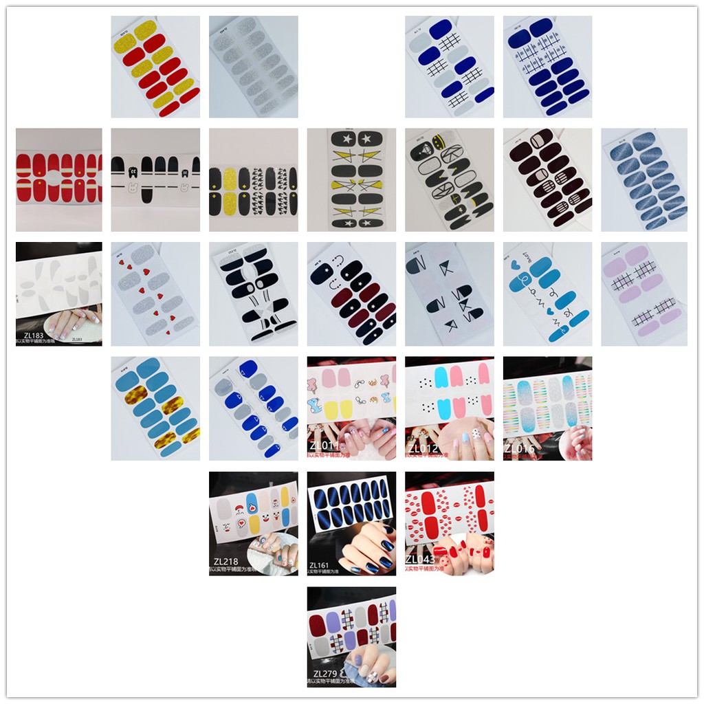 we try our best send different styles to you &lt;Grosir dan&gt;Nail sticker motif / sticker kuku / stiker kuku / nail stiker glitter / stripes design