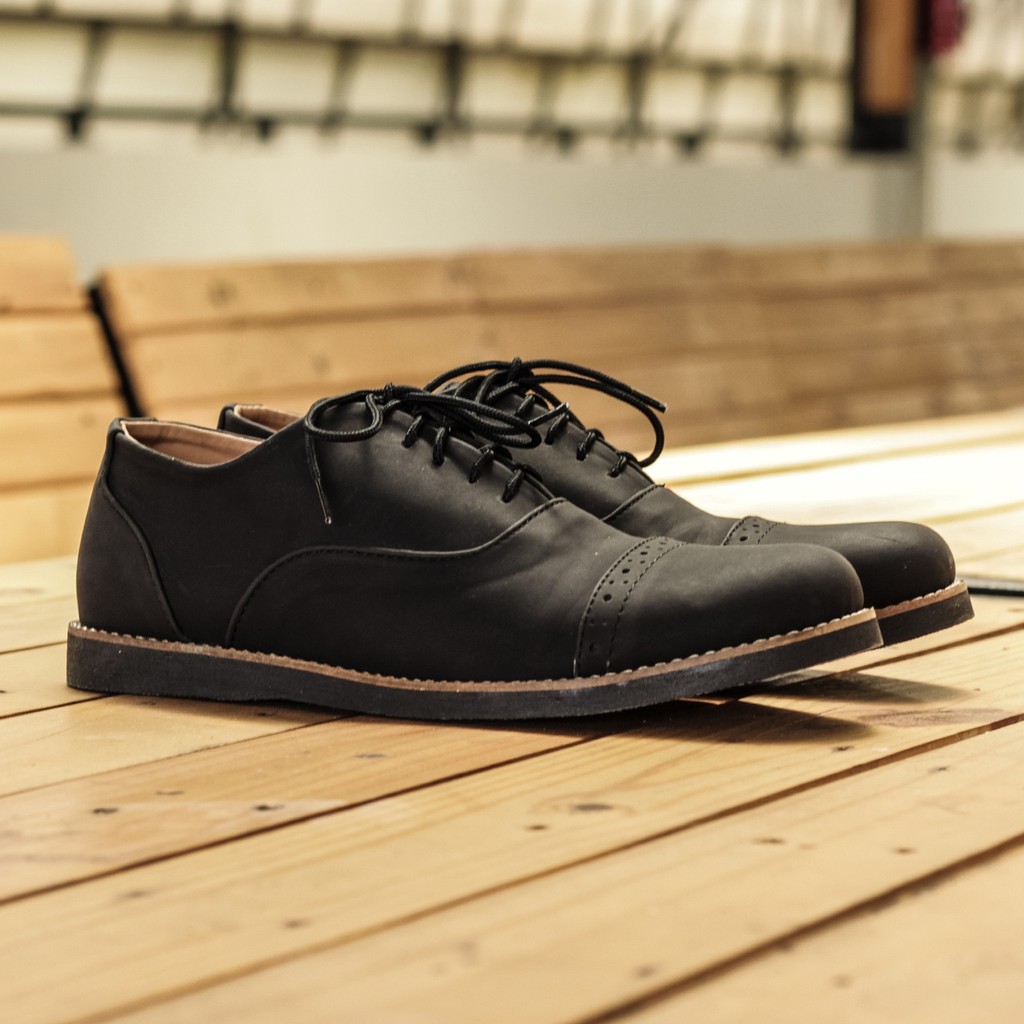 Oxford Black | Sepatu Pantofel Santai Kerja Kantor Kuliah Pria Cowok Men Ori Laces | FORIND Lvnatica