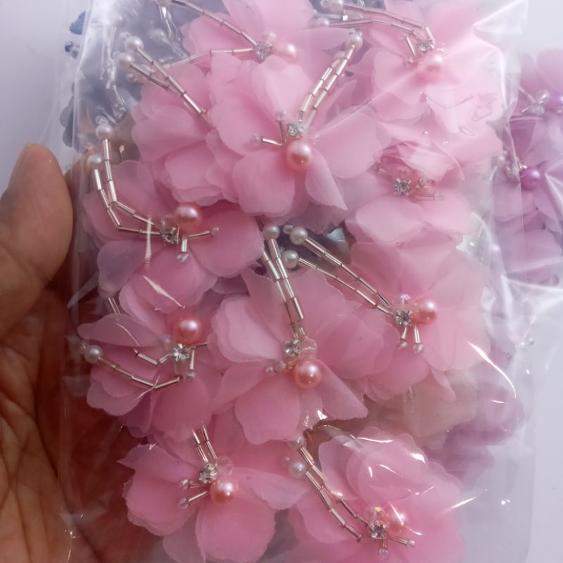 bunga payet organza tail 3cm / bunga 3d / bunga organza/lusin