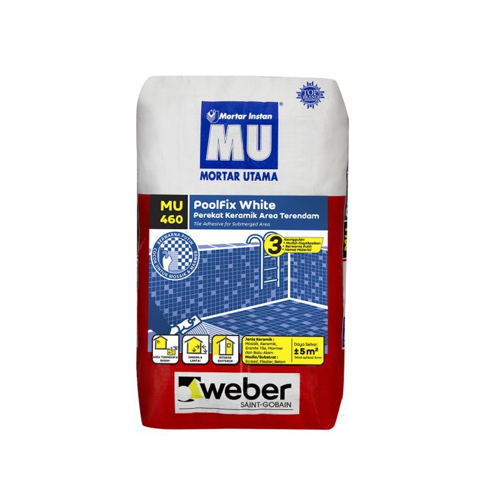 TERBAIK MORTAR UTAMA MU-460 POOLFIX WHITE PEREKAT KERAMIK 25KG