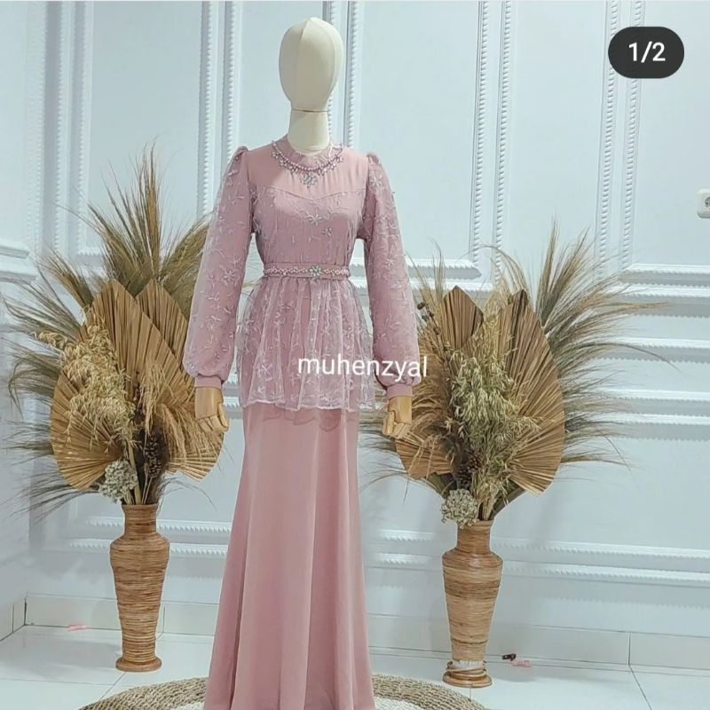 Dress wanita-gaun pesta-gaun bunga mekar-gain cantik-gaun indah