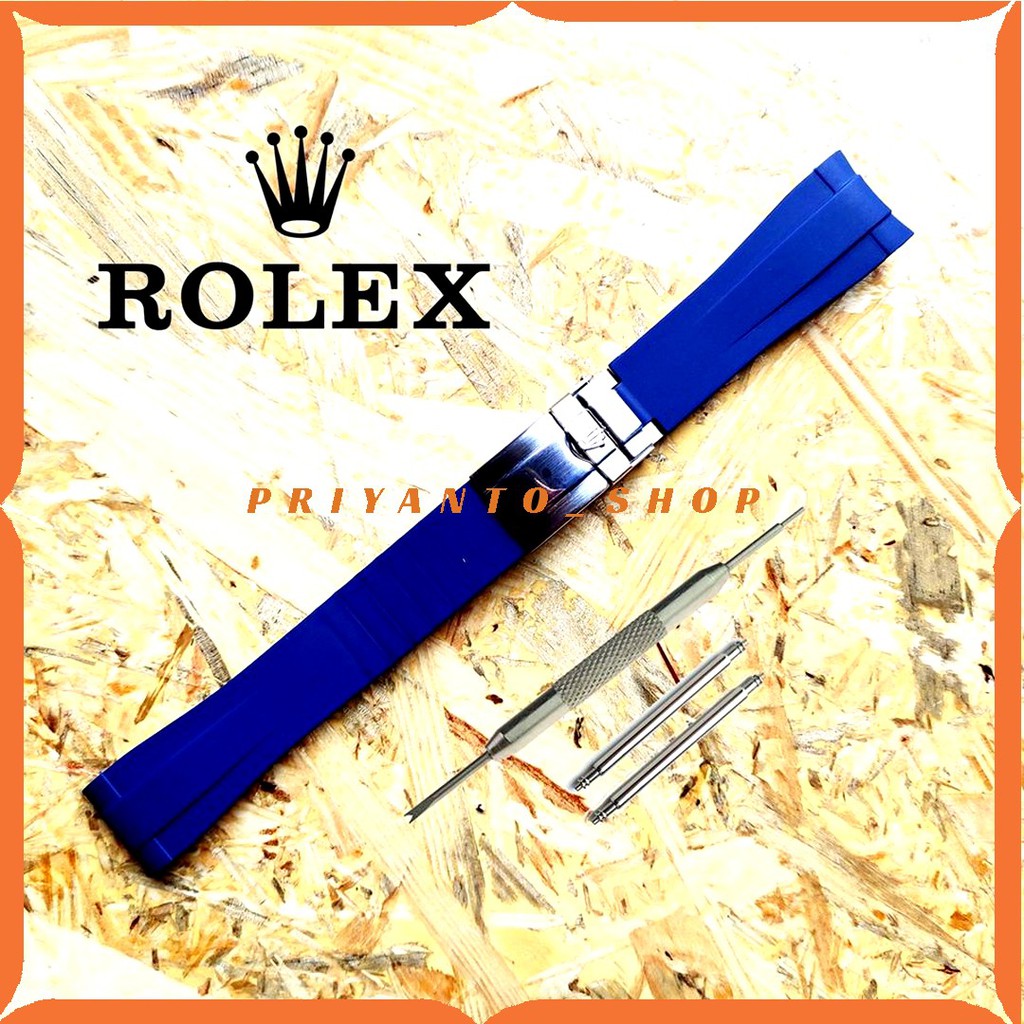 STRAP ROLEX TALI JAM ROLEX RUBBER FULL SET 20MM BLUE NAVY