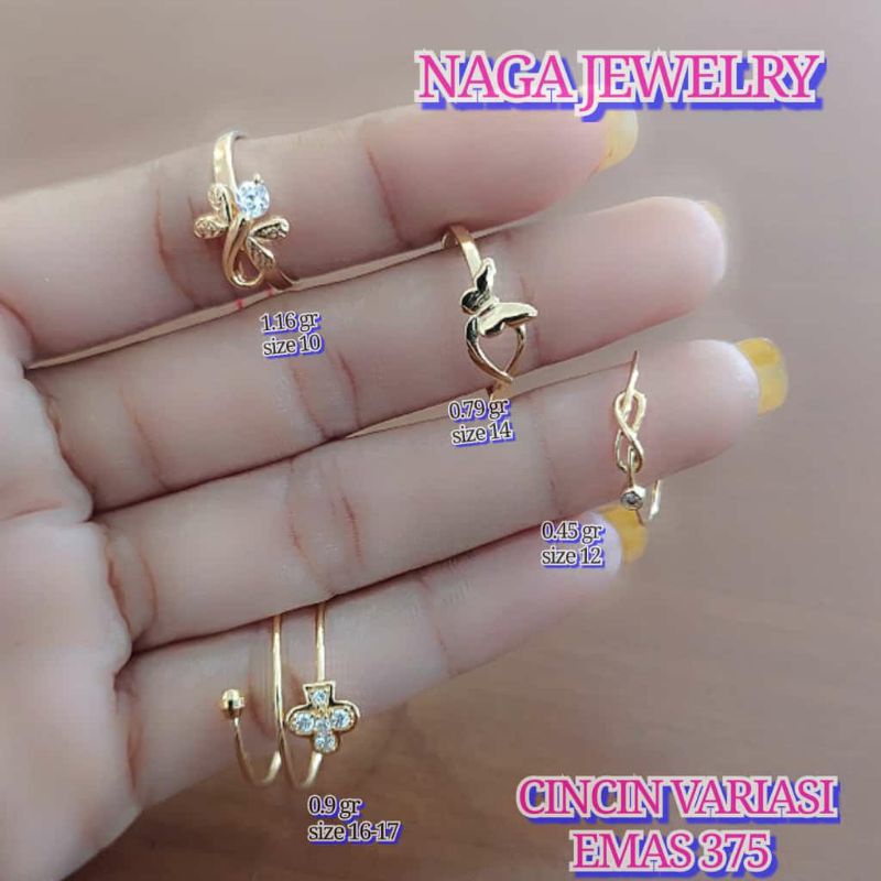 CINCIN VARIASI EMAS KADAR 375 size 10 12 14