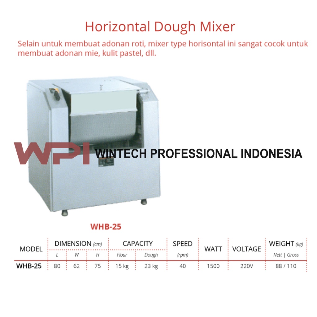 Getra WHB-25 Horizontal Dough Mixer - Mesin Adonan Horisontal - Mixer Untuk Membuat Adonan Roti, Mie