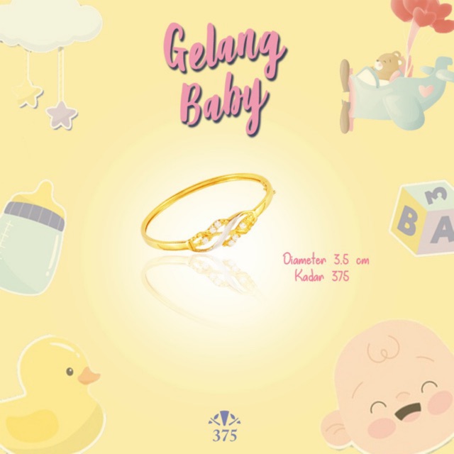 GELANG BAYI SIMPLE GELOMBANG EMAS ASLI COCOK UNTUK KADO BAYI