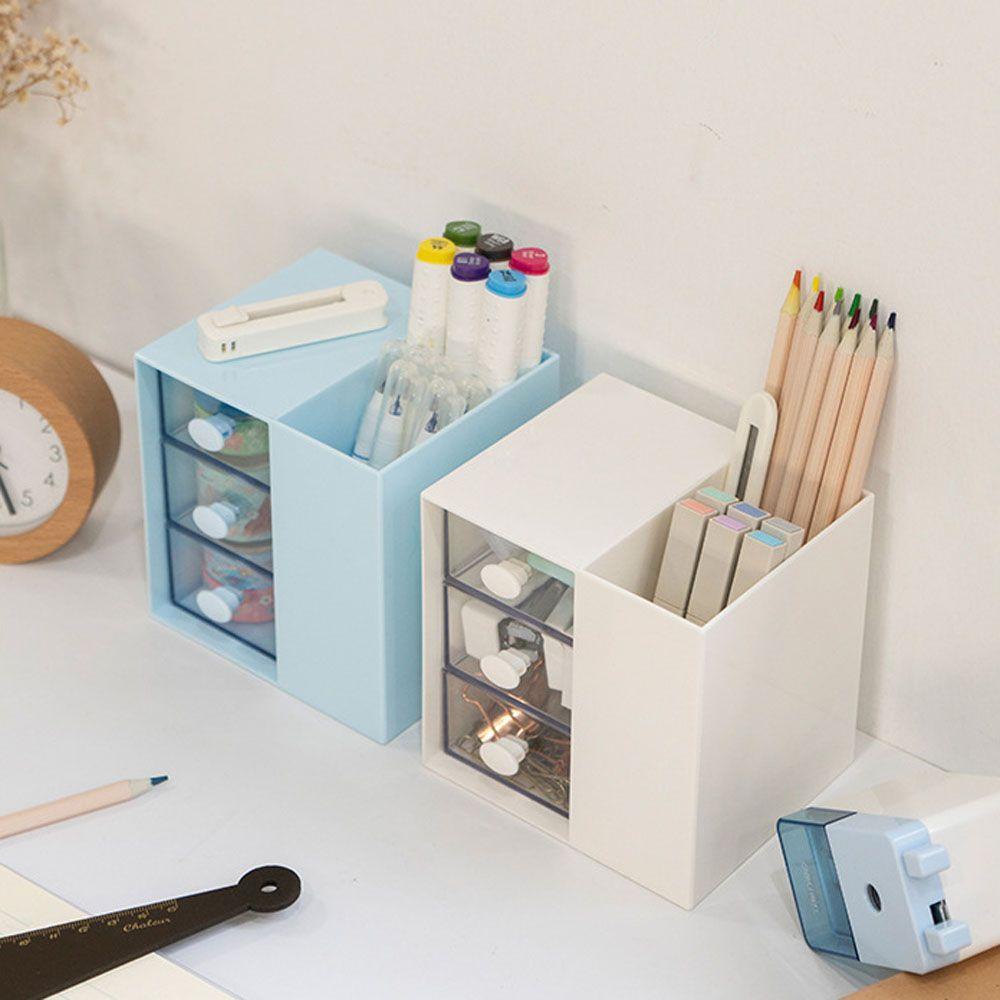 Lanfy Tempat Pulpen Dengan Laci Aksesoris Meja Tahan Debu Perlengkapan Rumah/Kantor Home Decor Aksesoris Sekolah Desktop Storage Box