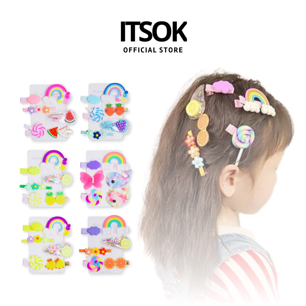 ITSOK JEPITAN RAMBUT ANAK 1 SET 6 PCS  / JEPIT RAMBUT KOREA / JEPITAN LUCU / JEPITAN IMPORT/PIN RAMBUT/FASHION BAYI ANAK/AKSESORIS RAMBUT