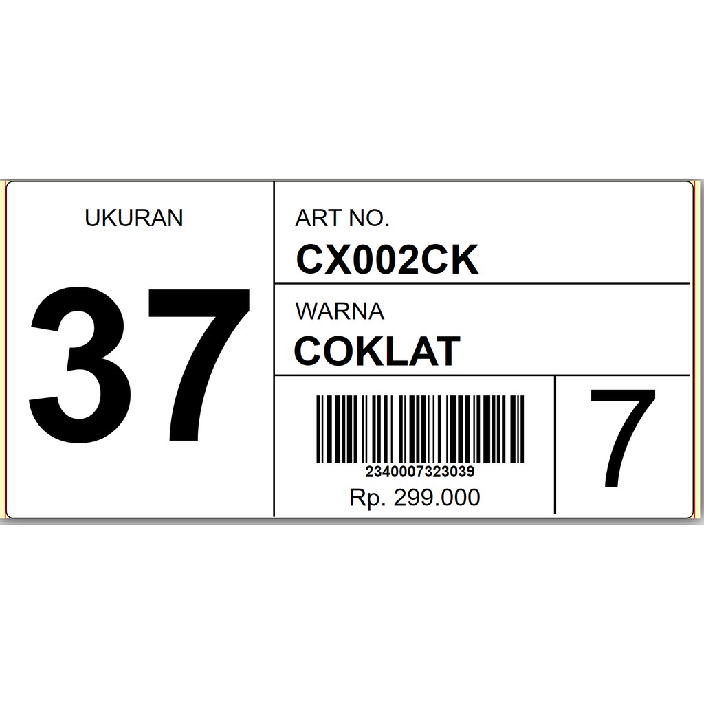 Cetak Label Barcode Ukuran 10 x 5 - Label Sepatu - Label Sandal 100 x 50