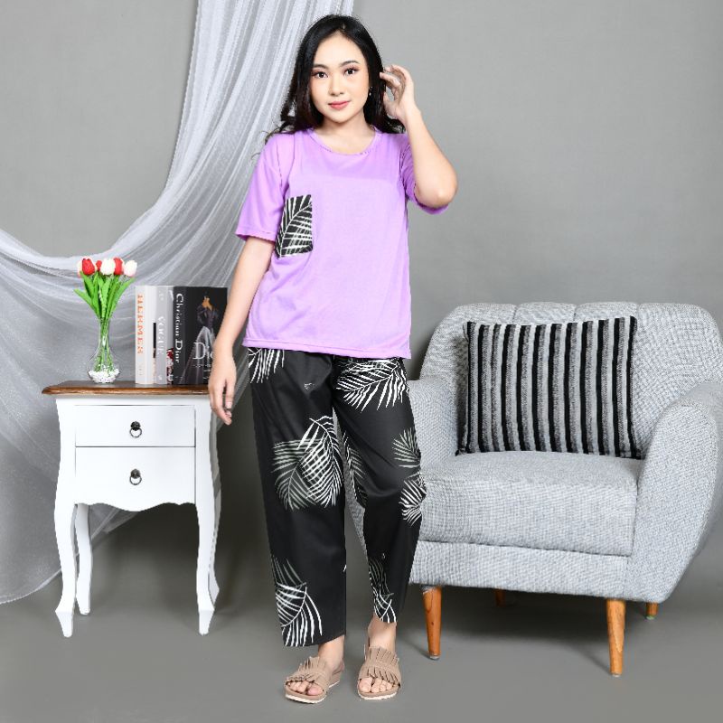 Baju Tidur Piyama Wanita/Cewek Dewasa CP Oblong Celana Panjang Kombinasi Kekinian-CP OBLONG BC.B LILAC