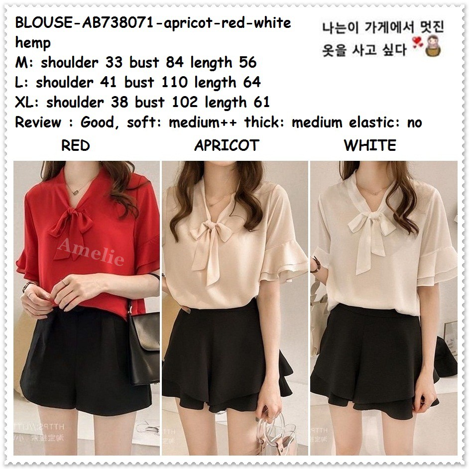 AB738071 Baju Atasan Pita  Wanita Blouse Korea Import Merah  
