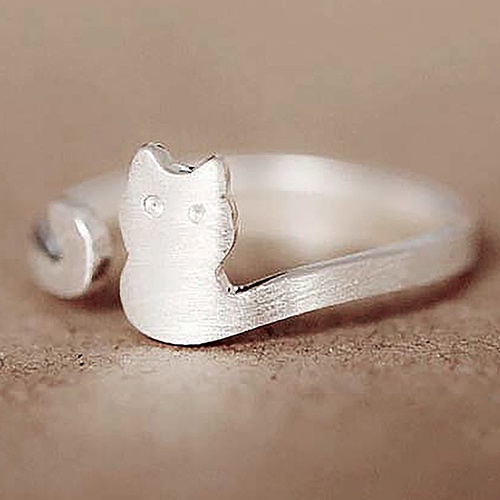 Hu Hu Hu Hu Hu Alat Bantu Pasang Kacamata♡ Cincin Lapis Silver Model Terbuka Adjustable Motif Kartun Kucing Untuk Wanitahadiah Natal