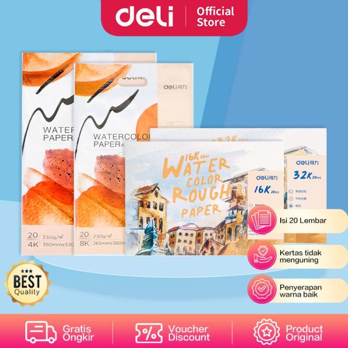 

(COD) Deli Watercolor Paint Paper / Kertas Gambar Canvas 20Lembar 739XX