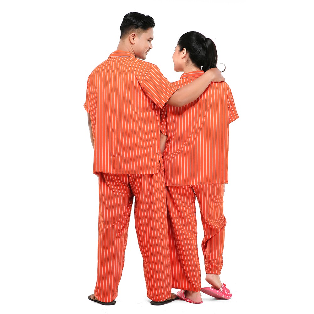 Zavyn Setelan Piyama Couple Setelan Kemeja Salur Orange