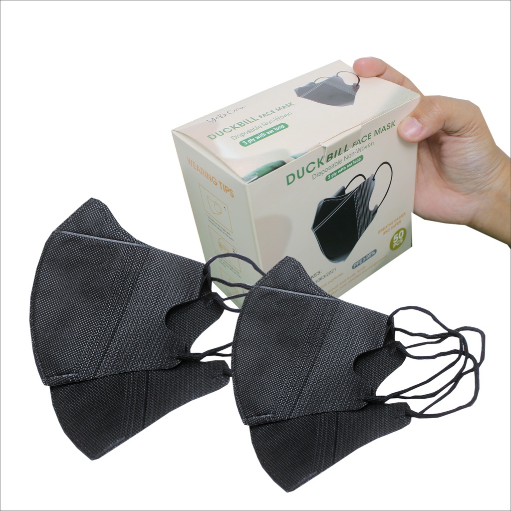 (Bahan Tebal) Duckbill Garis Y&amp;B Care earloop isi 50 pcs Facemask Garis Putih Hitam Masker 3 Ply Earloop isi 50 pcs