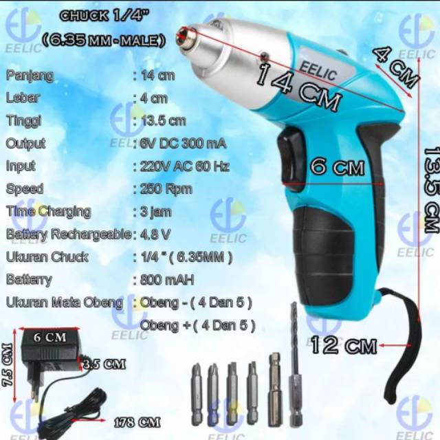 EELIC MESIN BOR LISTRIK - BOR BATRAI TANGAN TANPA KABEL CORDLESS SCREWDRIVER + MATA SET OBL-BJ1001
