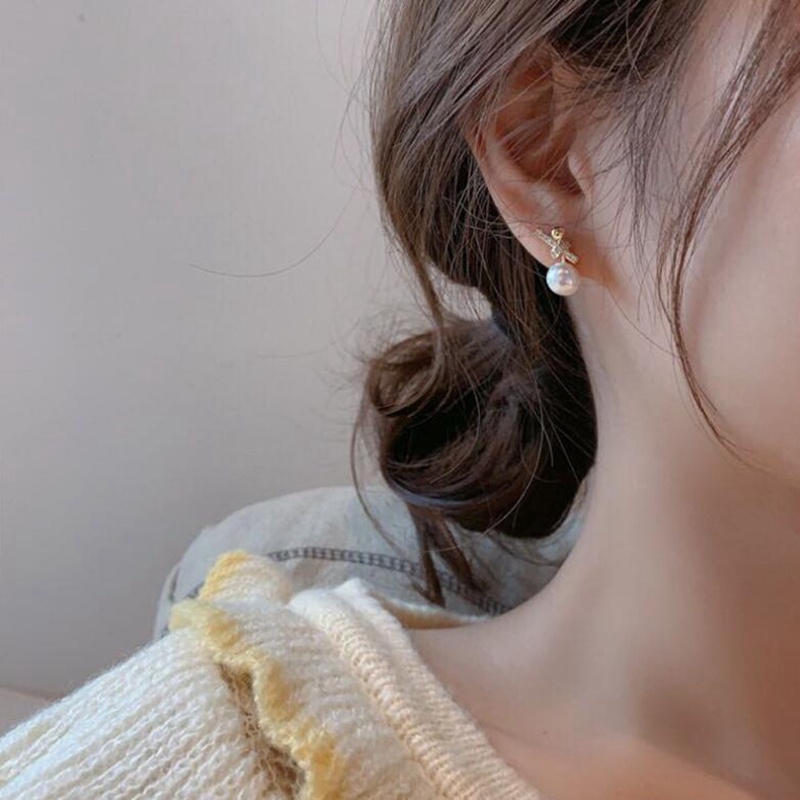 Anting Tusuk Gantung Desain Simpul Hias Zirconmutiara Gaya Klasikkorea Untuk Wanita