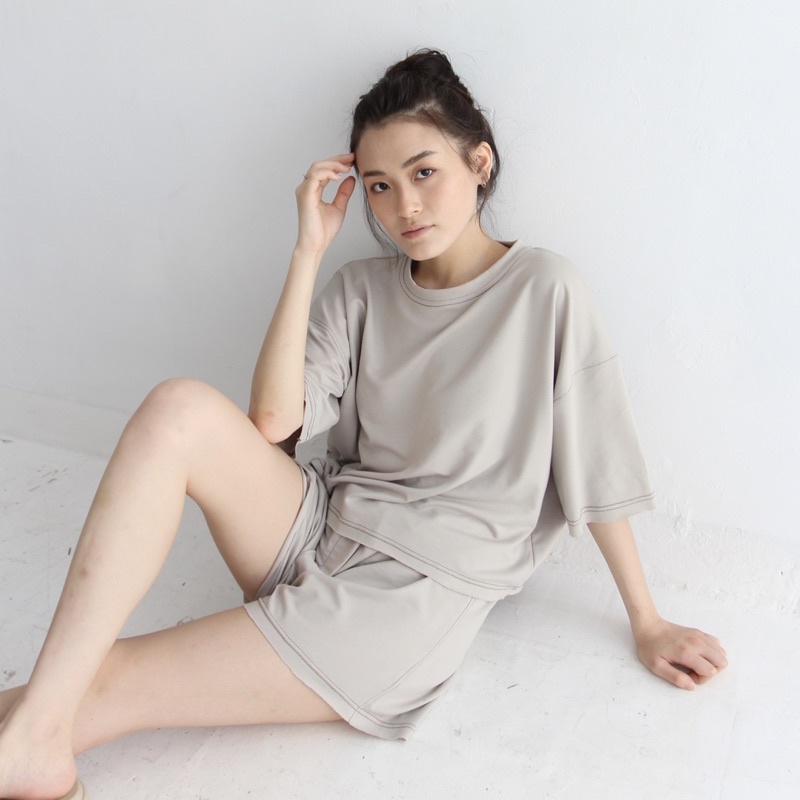 BREE SET | Setelan Wanita Oneset Babyterry Loungewear Chill Baju Rumahan Kaos Oversized Shirt Celana Highwaist Soma