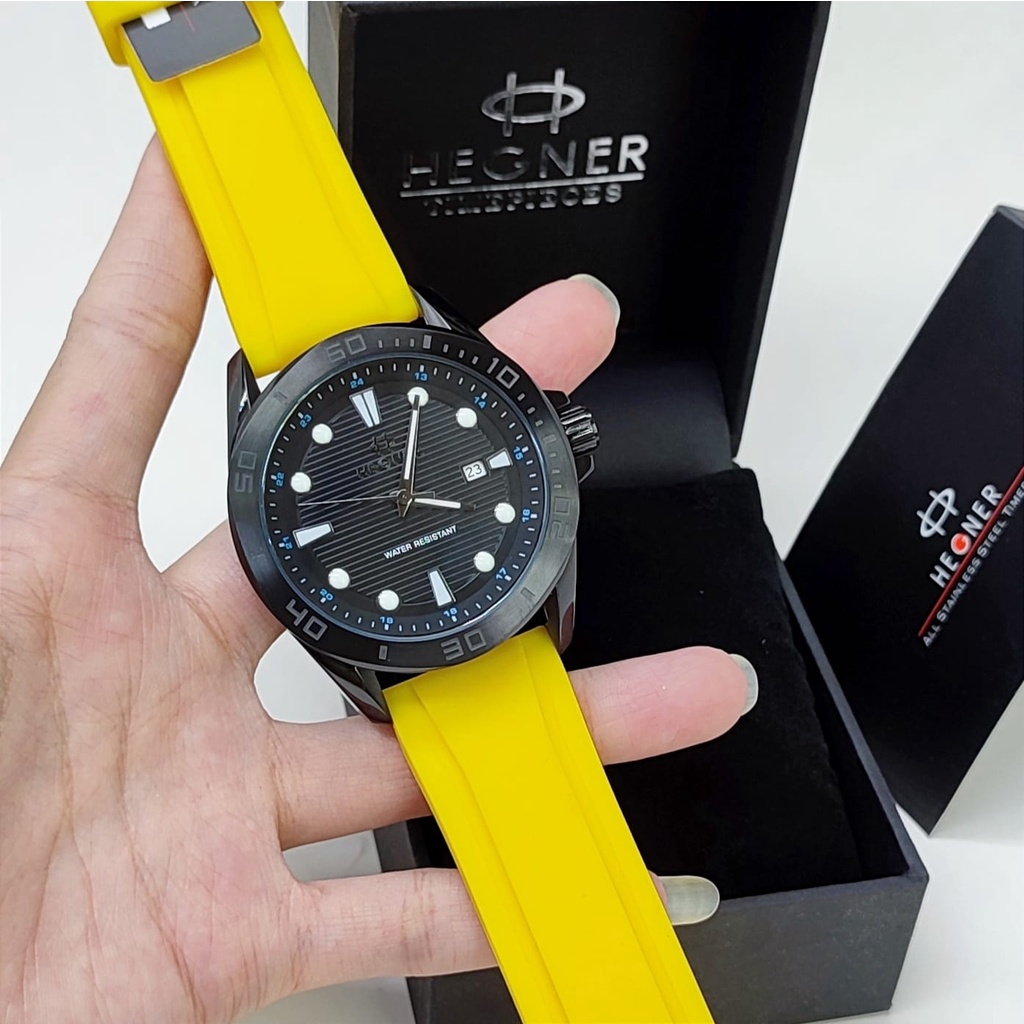 Jam tangan pria Hegner 1674 tali rubber original