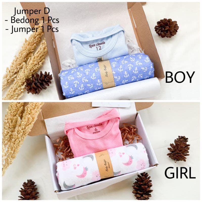 Hampers New Born Baby Boy/Girl Kado Bayi Lahir, Baju Bayi, Bedong, Gift Box Baby Jawa Timur Tengah Barat-Paket D