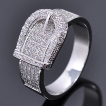 SEUSUK Cincin Fashion Motif Ikat Pinggang Aksen  Warna Silver untuk Hadiah Wanita