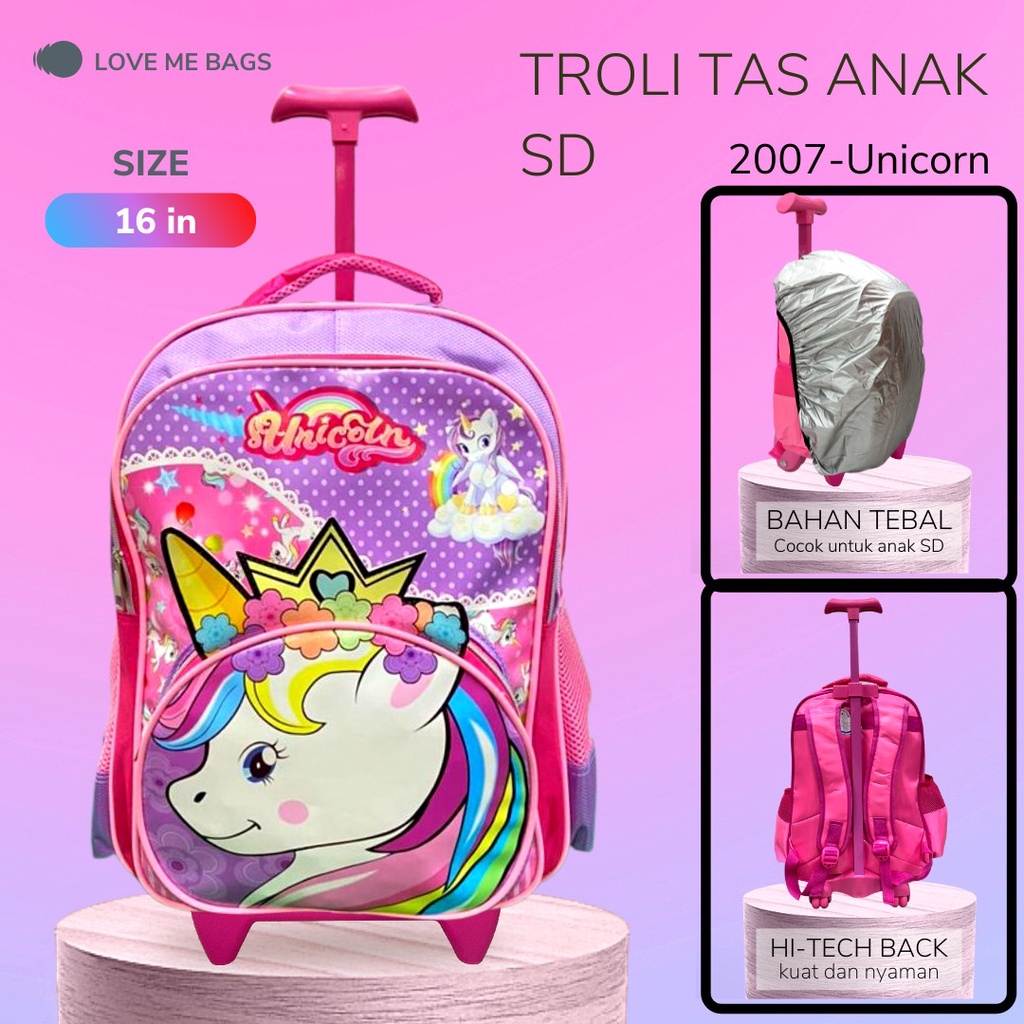 LMB Tas Troli Anak Perempuan Sekolah SD Motif Kuda Pony Unicorn Mahkota Gambar Timbul 6D Import