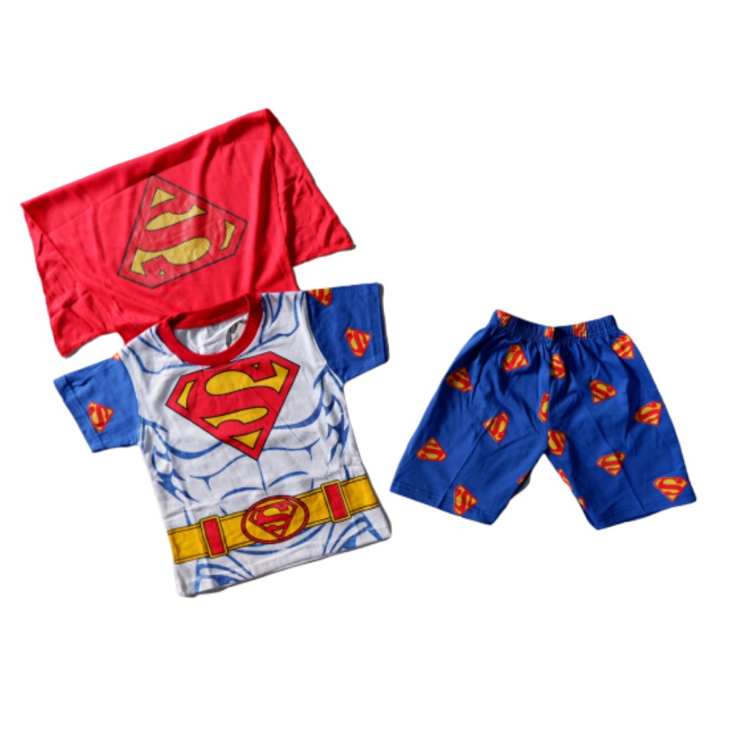 Setelan Anak Sayap Superman Putih Celana Pendek Baju Karakter Cowok Laki Laki