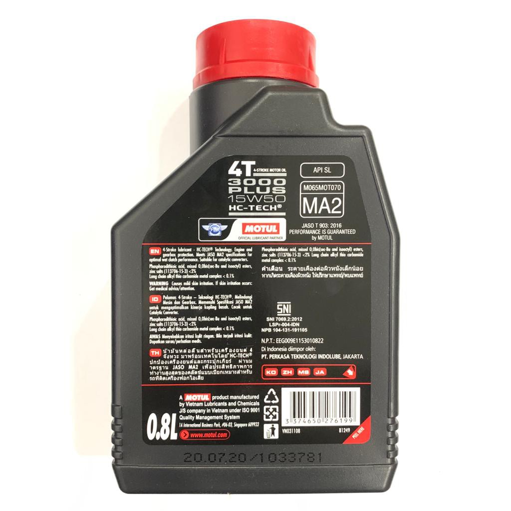 OLI MOTUL 3000 PLUS 15W50 800ML HCTECH ORIGINAL MOTUL UNTUK BEBEK