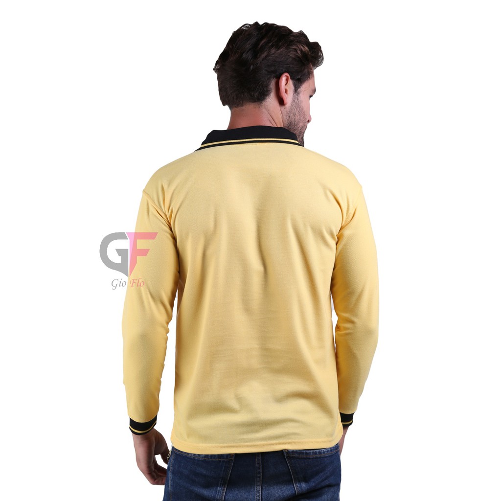 GIOFLO Atasan Pria Terbaru Polo Shirts Panjang Kuning Kerah Hitam / PLS 49