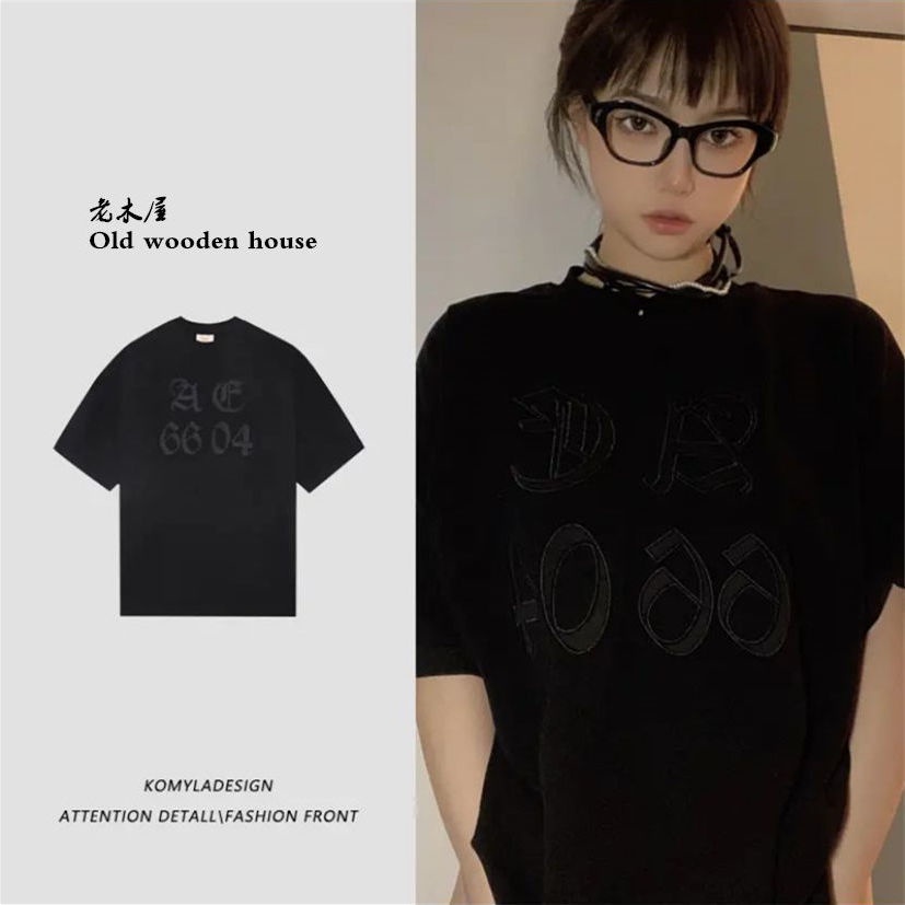 t-shirt wanita bordir lengan pendek oversize sederhana atasan t-shirt bottoming