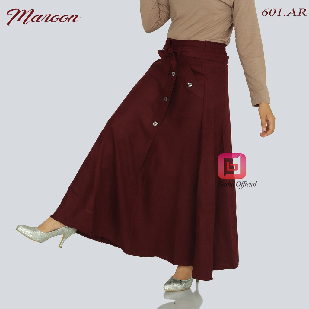 rok flare payung motif kancing bahan codorai wanita premium