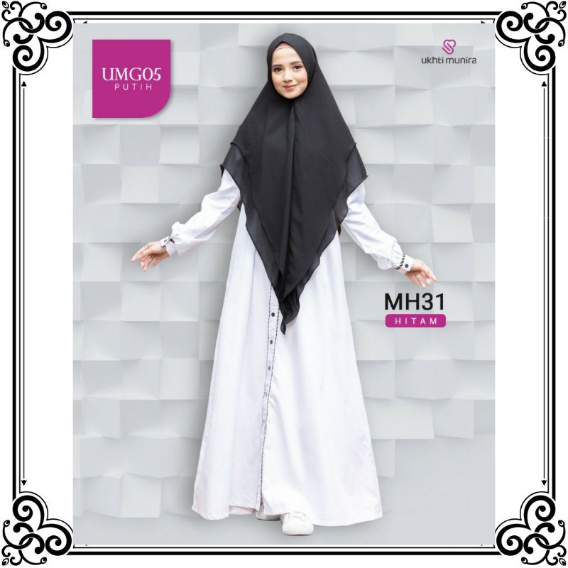 UMG05 Gamis Ukhti Munira Terbaru Gamis Putih Jumbo Bahan Katun Twill Luxury Busana Muslim Busui Nyam