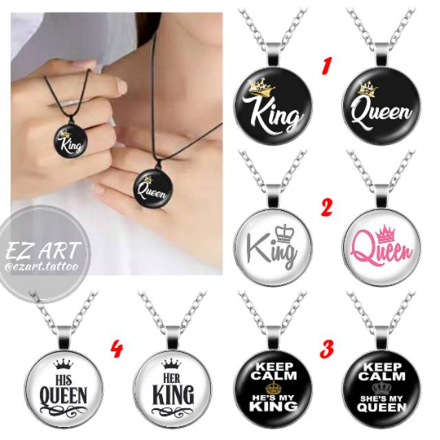 SEPASANG KALUNG LIONTIN COUPLE PASANGAN KING QUEEN KEEP CALM KULIT / RANTAI PREMIUM QUALITY