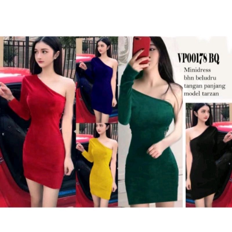 Mini Dress Sexy 731 Lengan Tarzan/Mini Dress Oneshoulder Bludru