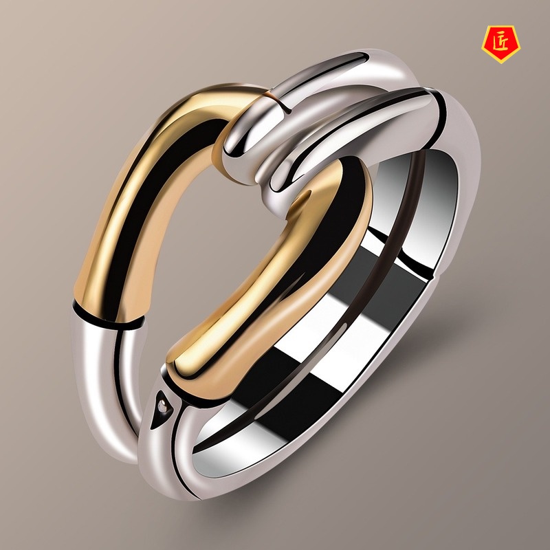 [Ready Stock]Creative Ins Style Geometric Bone 18K Gold Two-Tone Ring for Women