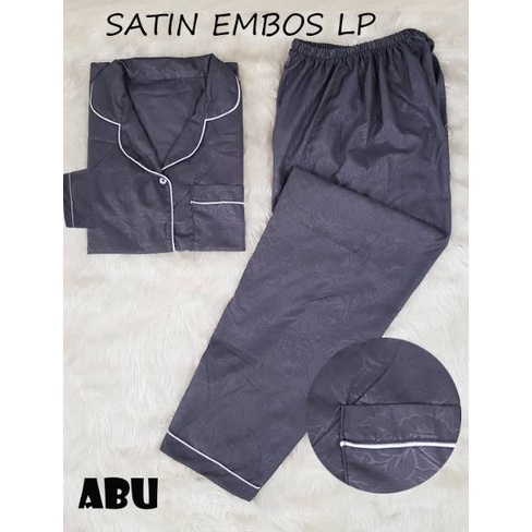 Fortglass LP Piyama Saten Sleepwear Stelan Baju Tidur Lengan Panjang Celana Panjang Satin Embos