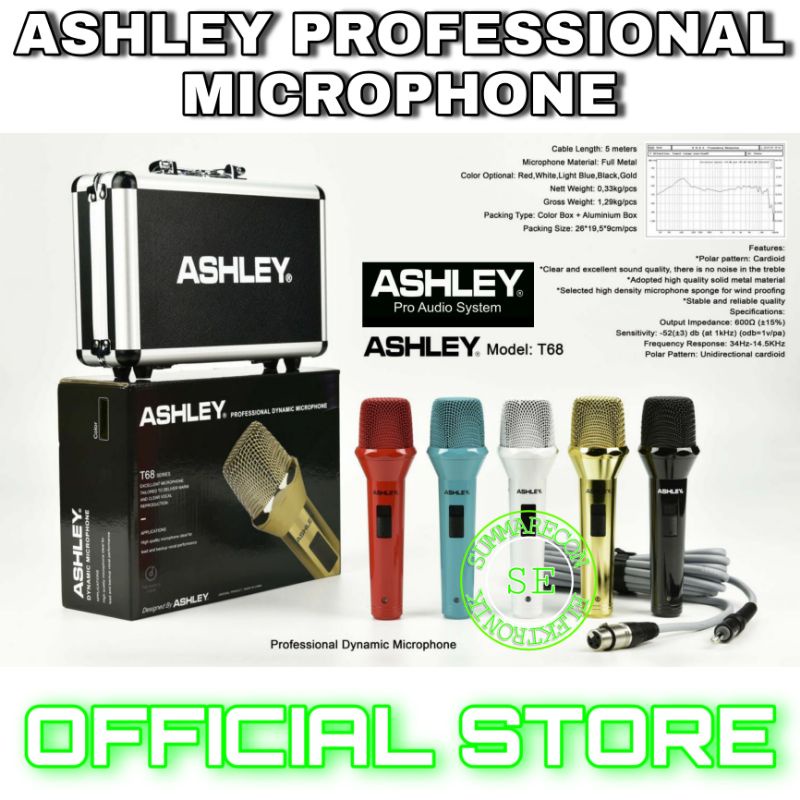 mic kabel original ashley t68 microphone mic karaoke