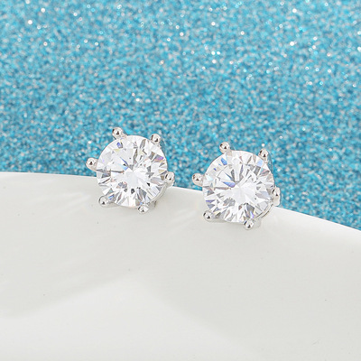 [1 Pairs Six Claw Zircon Stud Earrings ] [Ladies Elegant Rhinestone Studs Earrings] [Korean INS Simple Style Bridal Wedding Party Ear Jewelry]