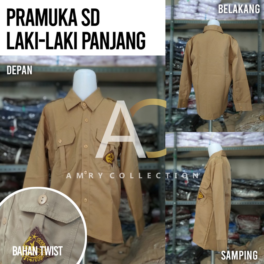 Baju pramuka SD laki laki Lengan panjang Bahan twist Kain licin seragam sekolah