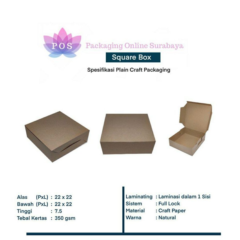 

Box Kraft Dus Coklat Dus Kotak Kue Roti Cake Tart Snack 22 x 22 x 7.5