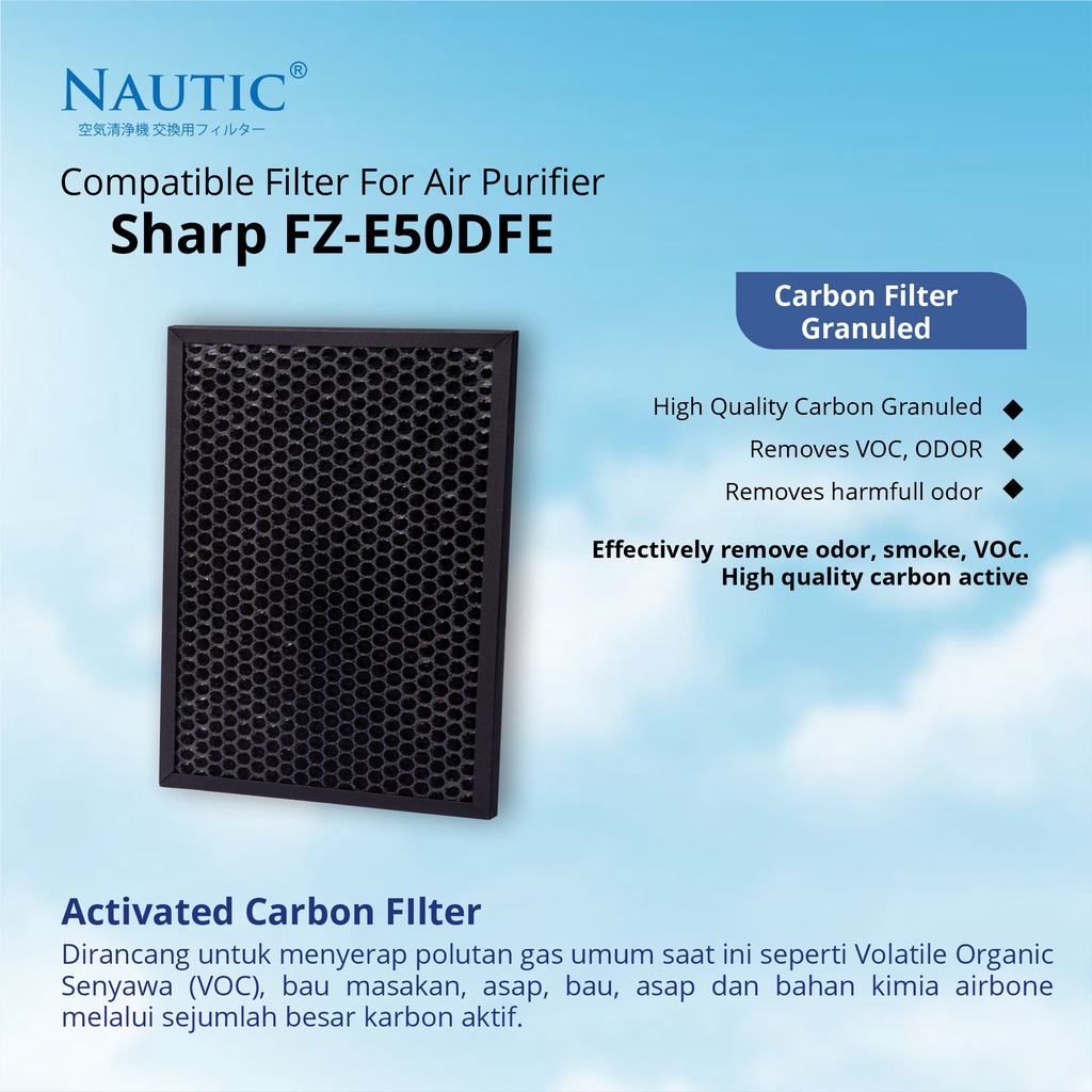 Adapted filter buat Air purifier sharp FZ-E50HFE + FZ-E50DFE FP-E50Y FP-E50TA FP-E50Y-W FP-E50 filter pembersih udara sharp FP-E50