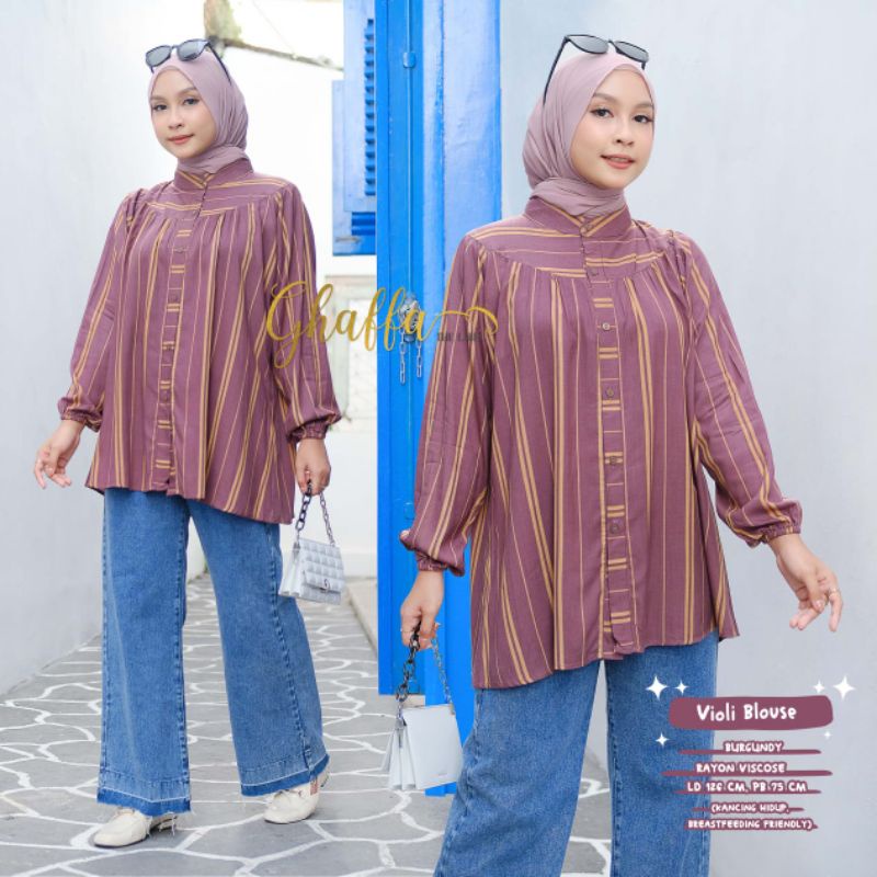 Violi blouse motif garis katun rayon by ghaffa the label